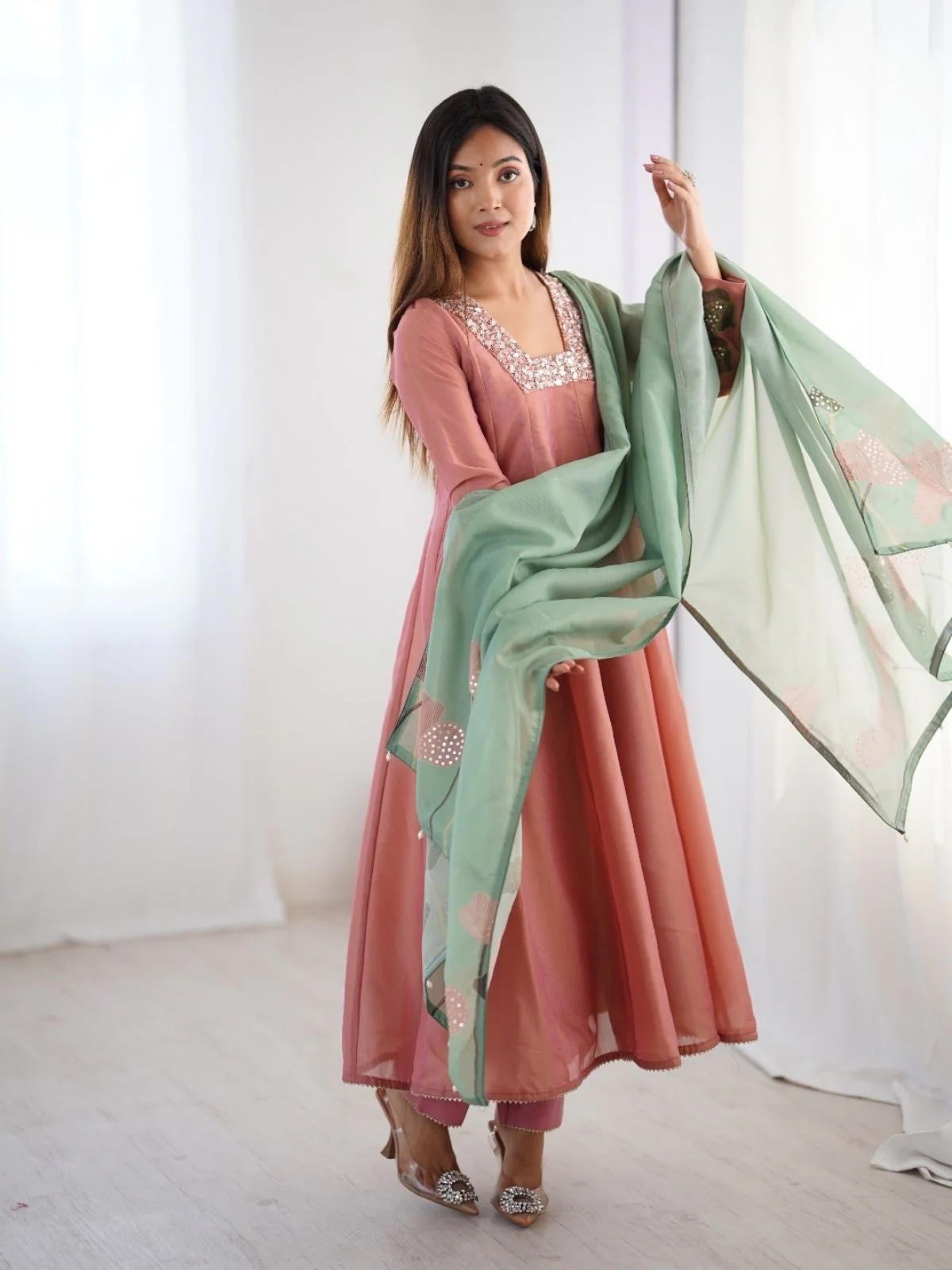 Odette Pink Silk Blend Embroidered Stitched Kurta Set For Women - Image 4
