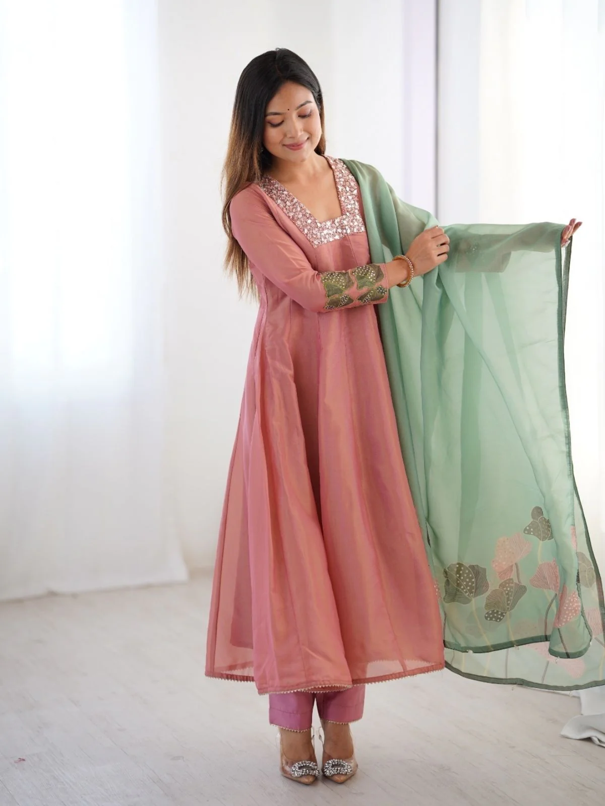 Odette Pink Silk Blend Embroidered Stitched Kurta Set For Women - Image 5