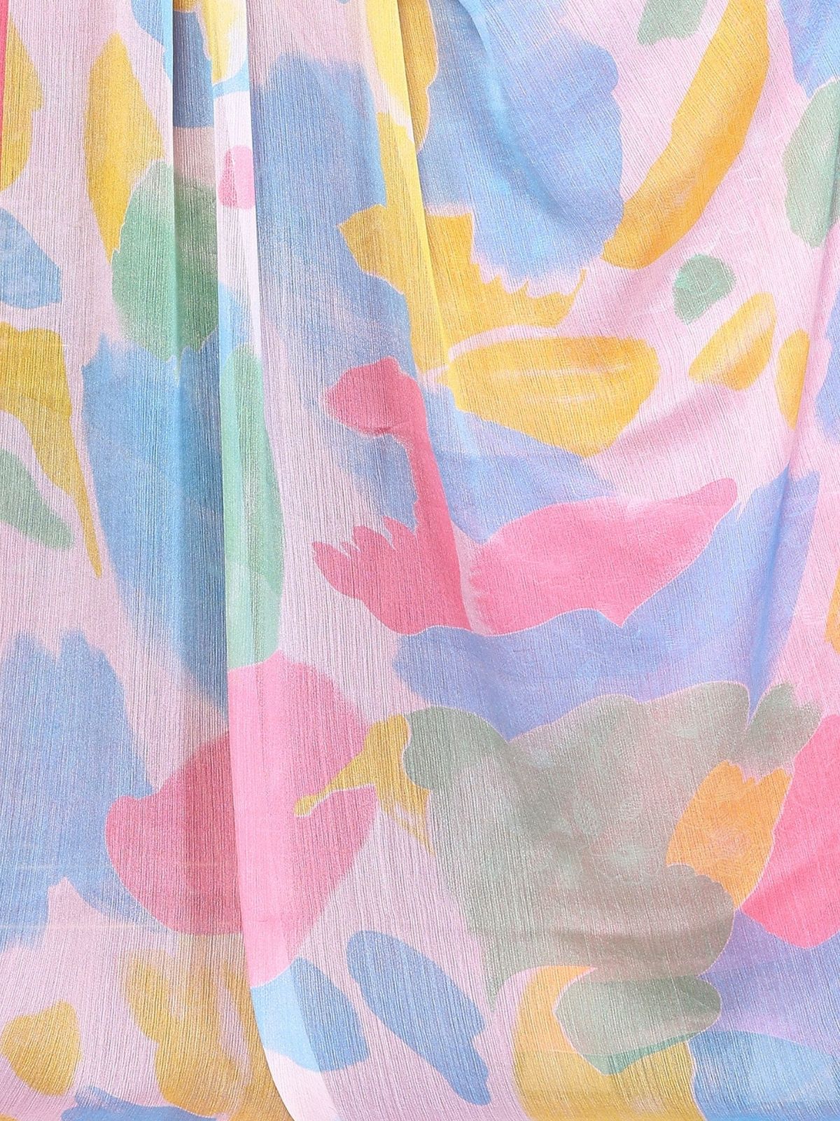 Odette Pink Silk Blend Printed Saree For Women - Image 5