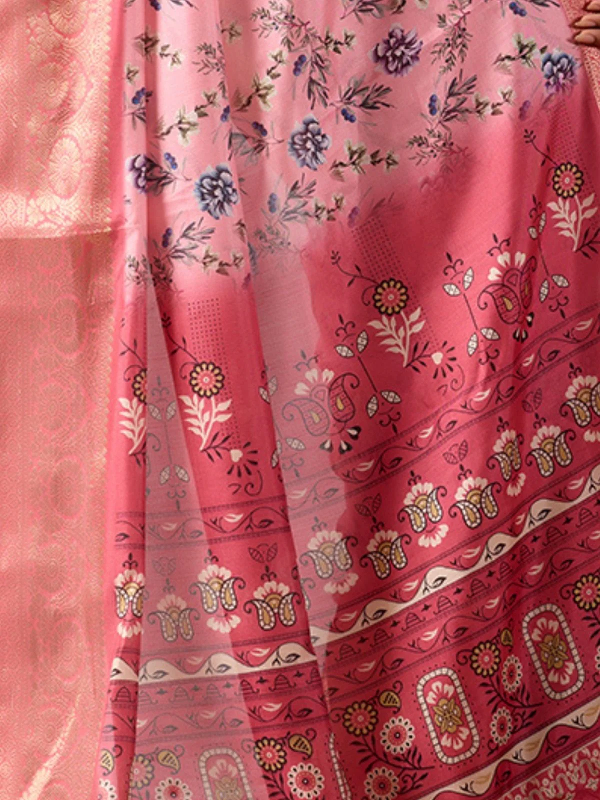 Odette Pink Silk Blend Printed Saree For Women - Image 6