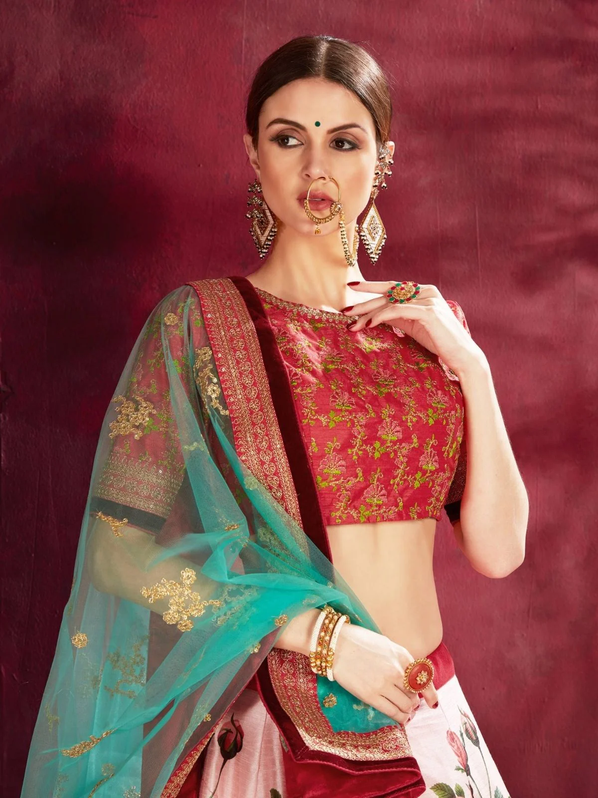 Odette Pink Silk Blend Printed Semi Stitched Lehenga With Blouse For Women - Image 4