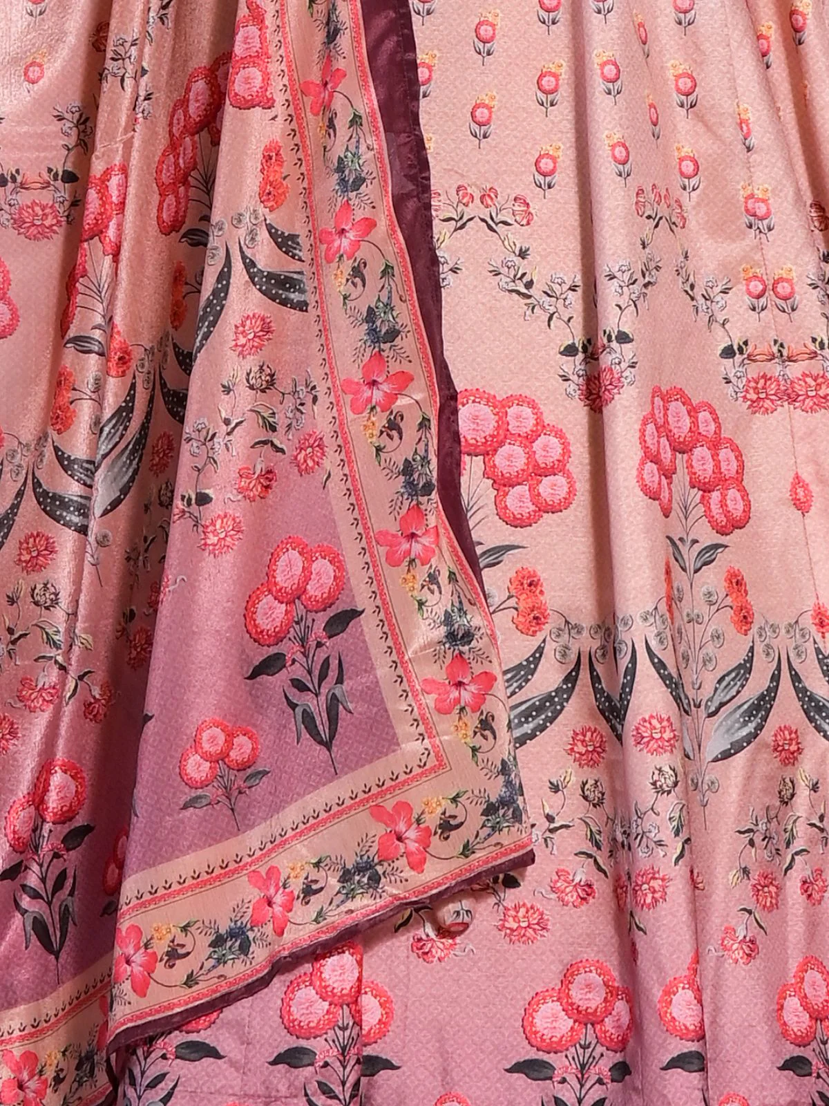 Odette Pink Silk Blend Printed Stitched Gown For Women - Image 6