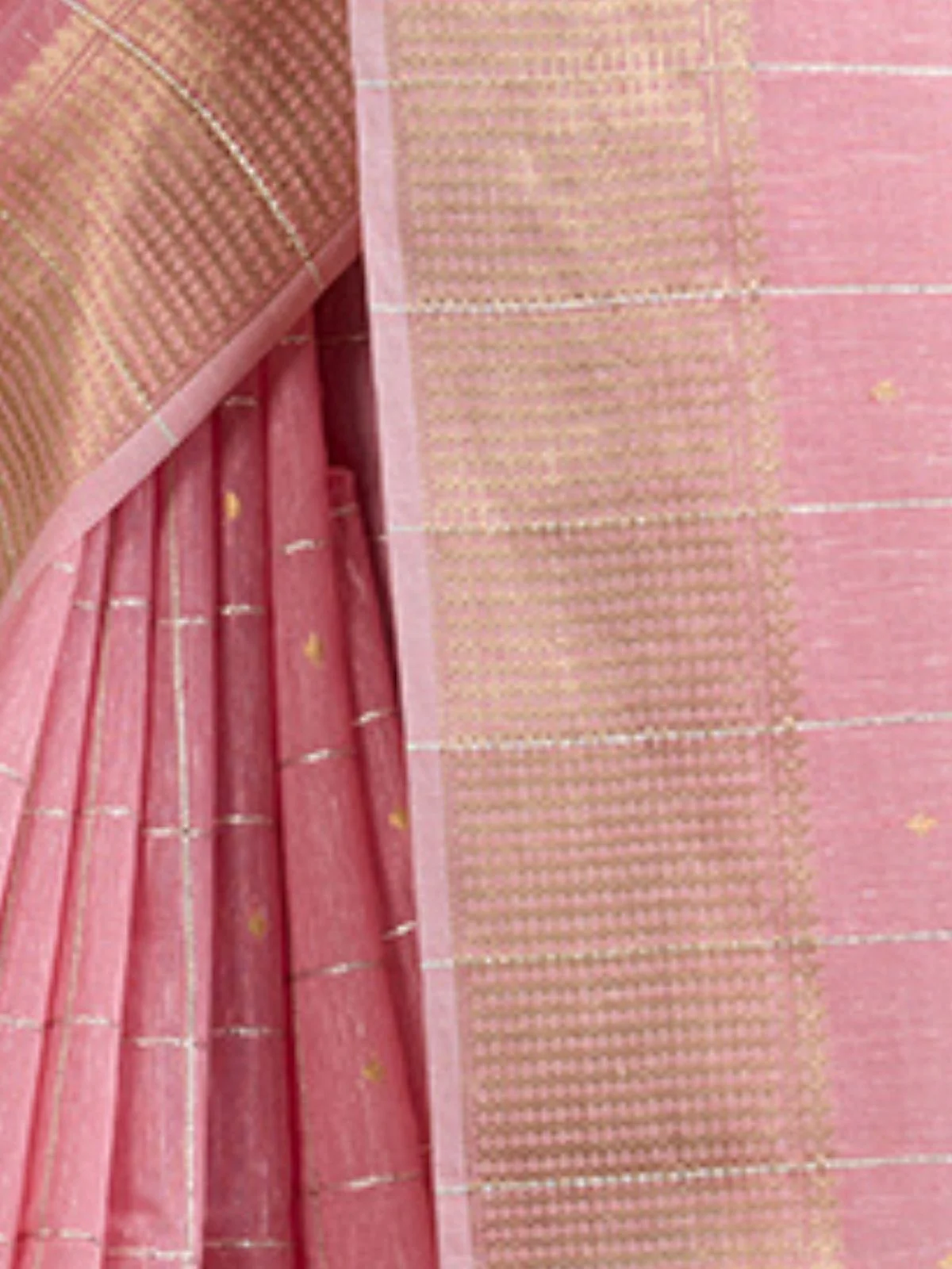 Odette Pink Silk Blend Woven Checked Saree For Women - Image 5