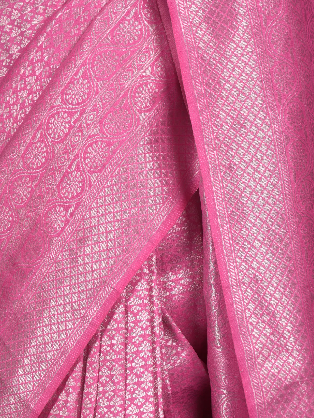 Odette Pink Silk Blend Woven Saree with Unstitched Blouse for Women - Image 5