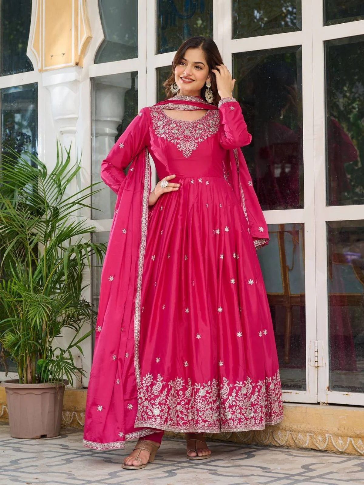 Odette Pink Silk Solid Stitched Kurta Set For Women