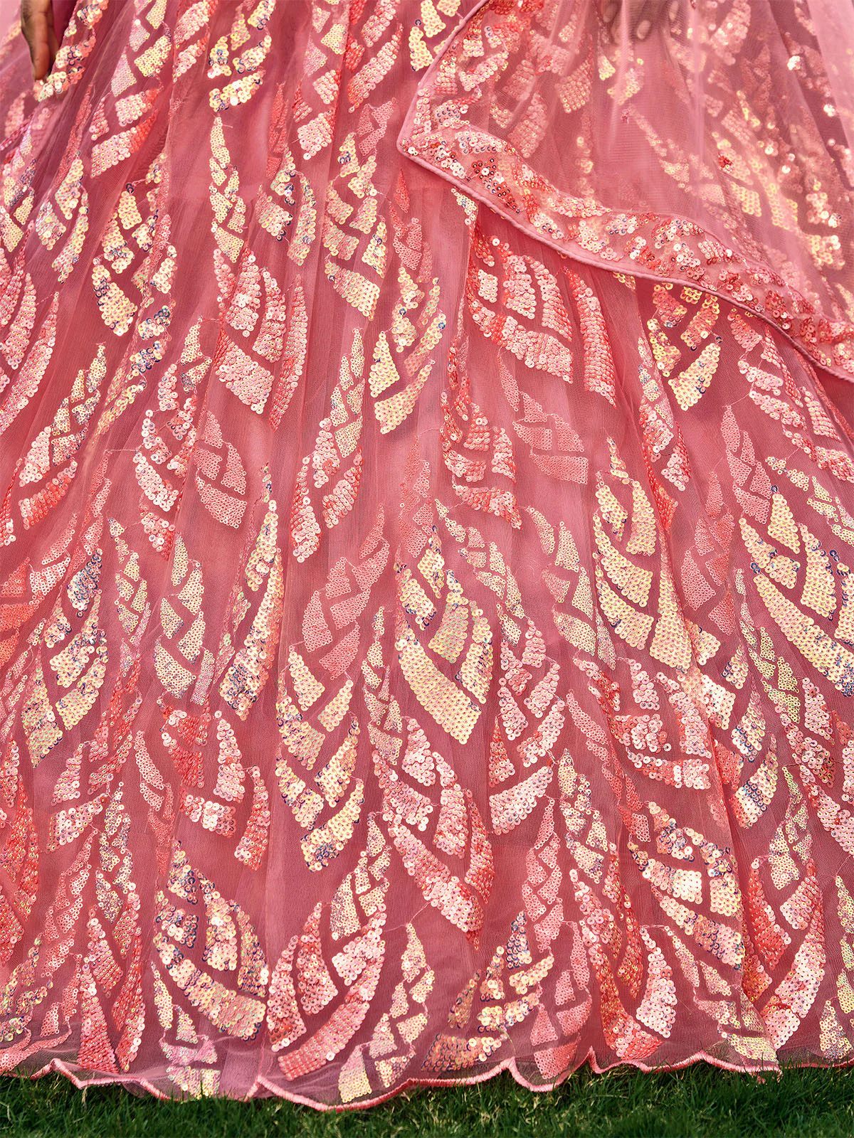 Odette Pink Soft Net Embellished Semi Stitched Lehenga With Unstitched Blouse For Women - Image 6