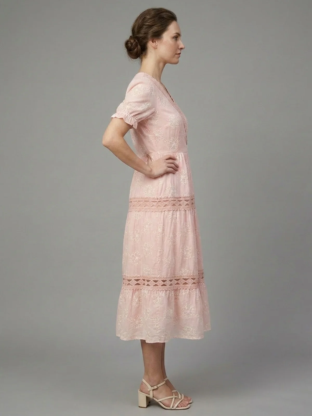 Odette Pink Soft Net Embroidered Dresses For Women - Image 2