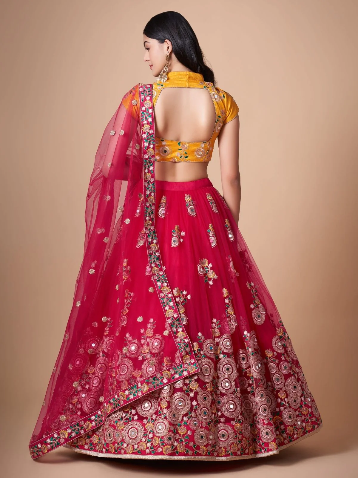 Odette Pink Soft Net Embroidered Semi Stitched Lehenga With Blouse For Women - Image 3