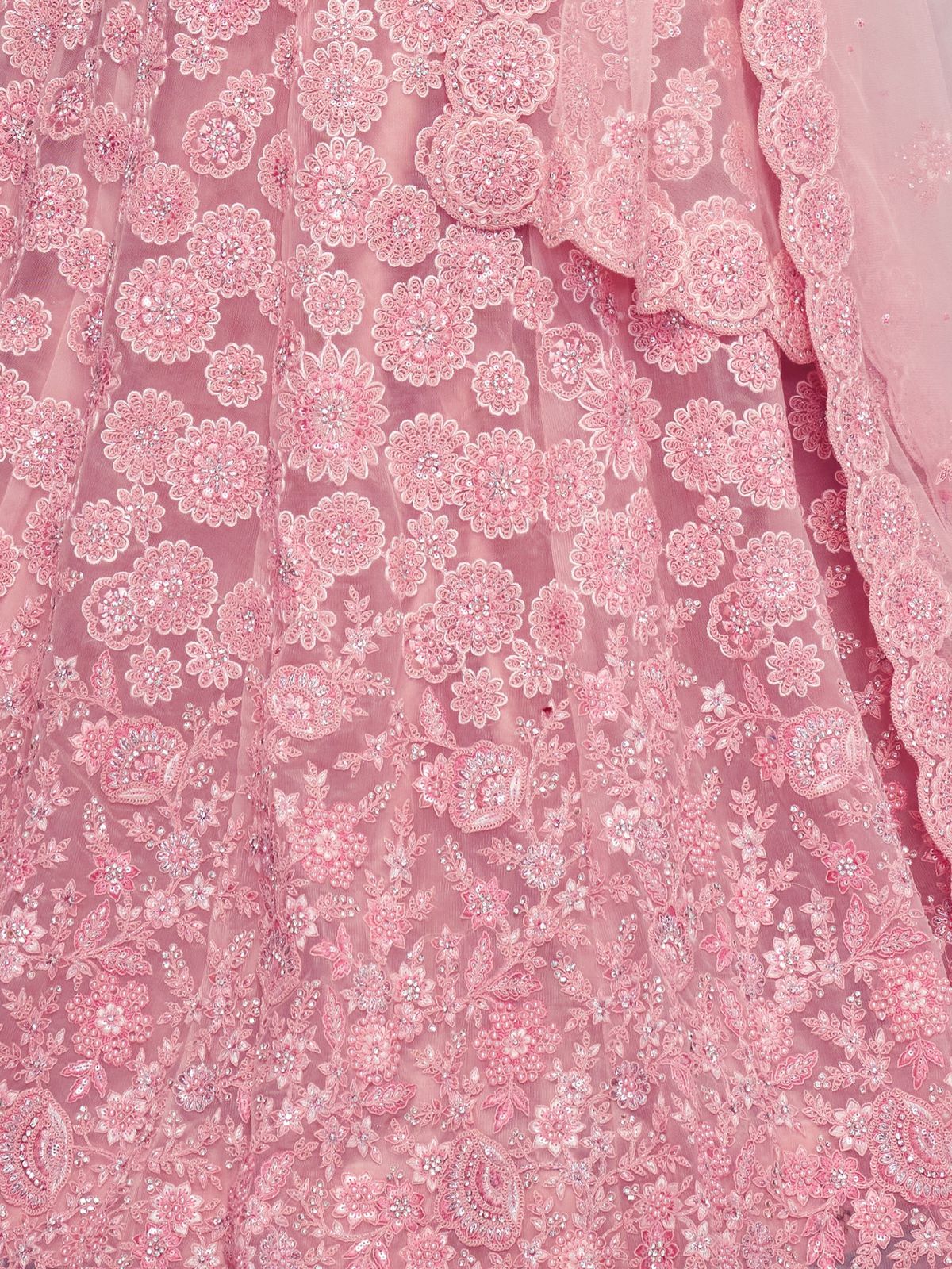Odette Pink Soft Net Embroidered Semi Stitched Lehenga With Unstitched Blouse For Women - Image 6