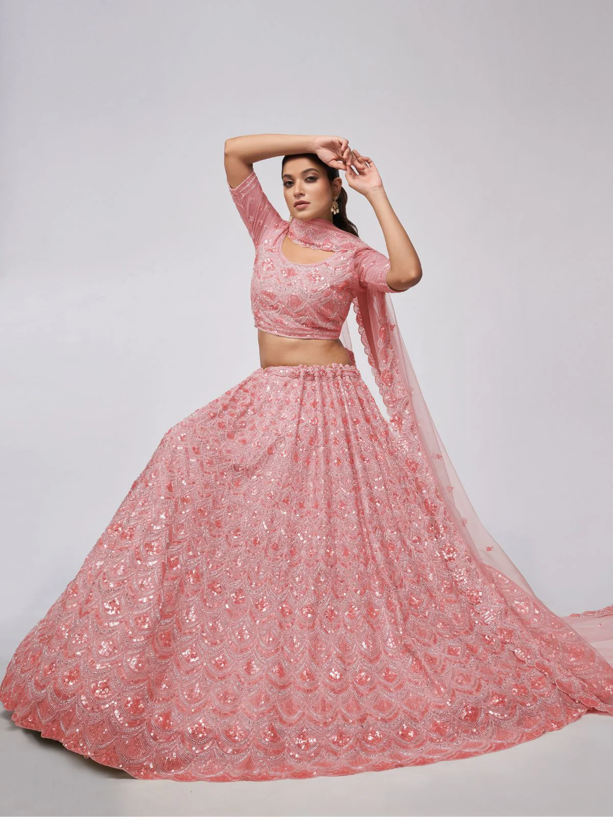 Odette Pink Soft Net Embroidered Semi Stitched Lehenga With Unstitched Blouse For Women - Image 2