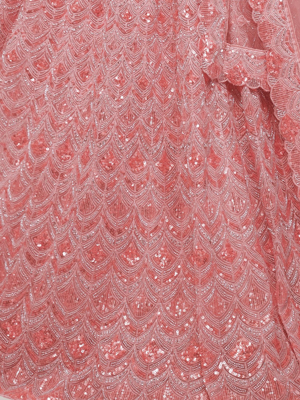 Odette Pink Soft Net Embroidered Semi Stitched Lehenga With Unstitched Blouse For Women - Image 6