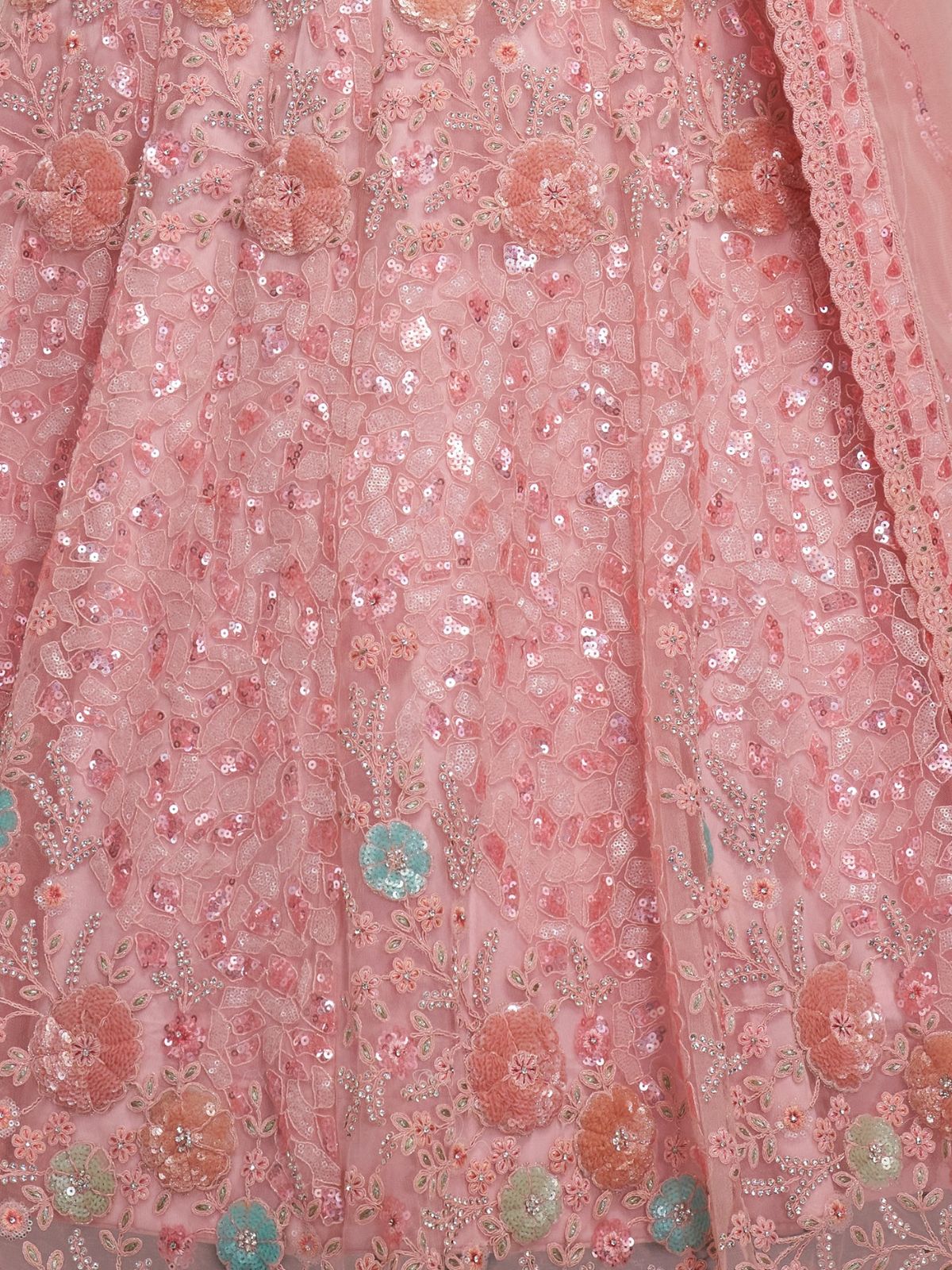 Odette Pink Soft Net Embroidered Semi Stitched Lehenga With Unstitched Blouse For Women - Image 6