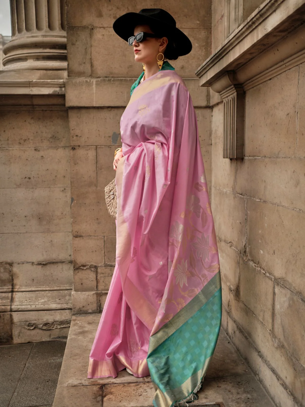 Odette Pink Soft Silk Woven Saree With Unstitched Blouse For Women