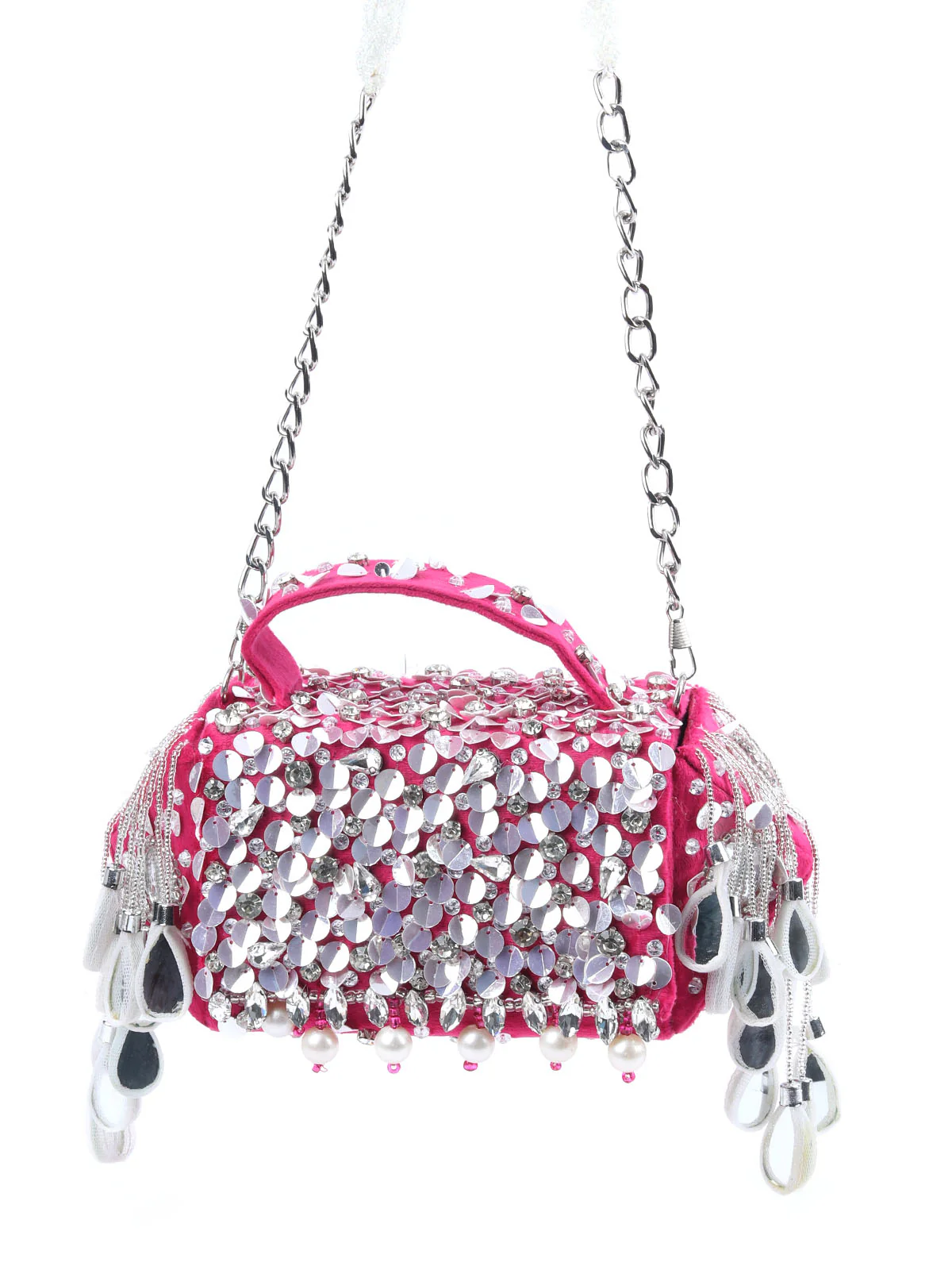 Odette Pink Suede Embellished Clutch For Women - Image 3