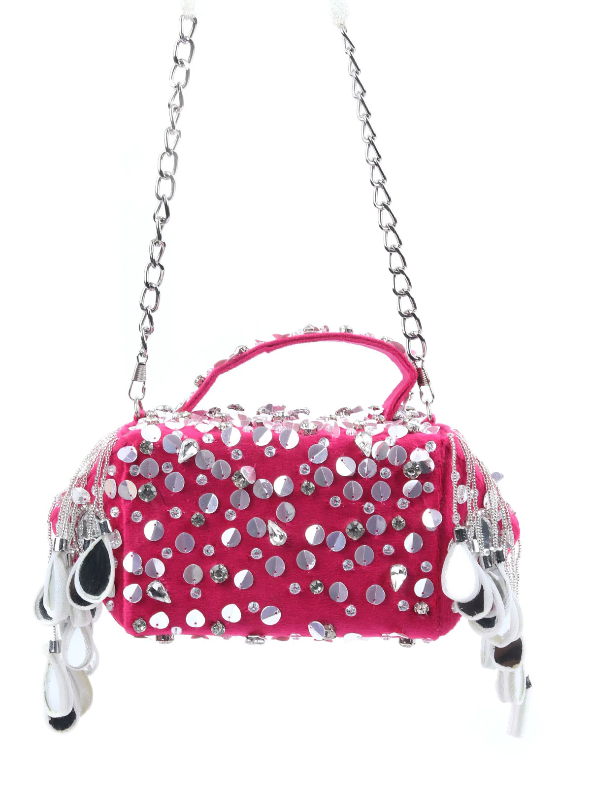 Odette Pink Suede Embellished Clutch For Women - Image 5