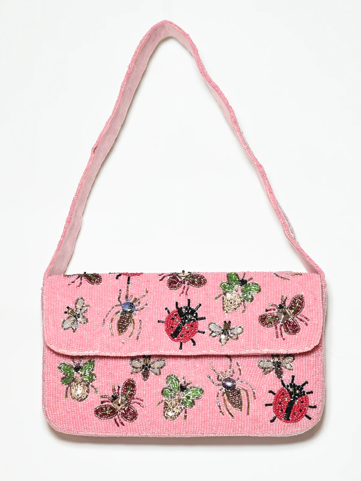 Odette Pink Suede Pearl And Cutdana Embellished Clutch For Women - Image 2