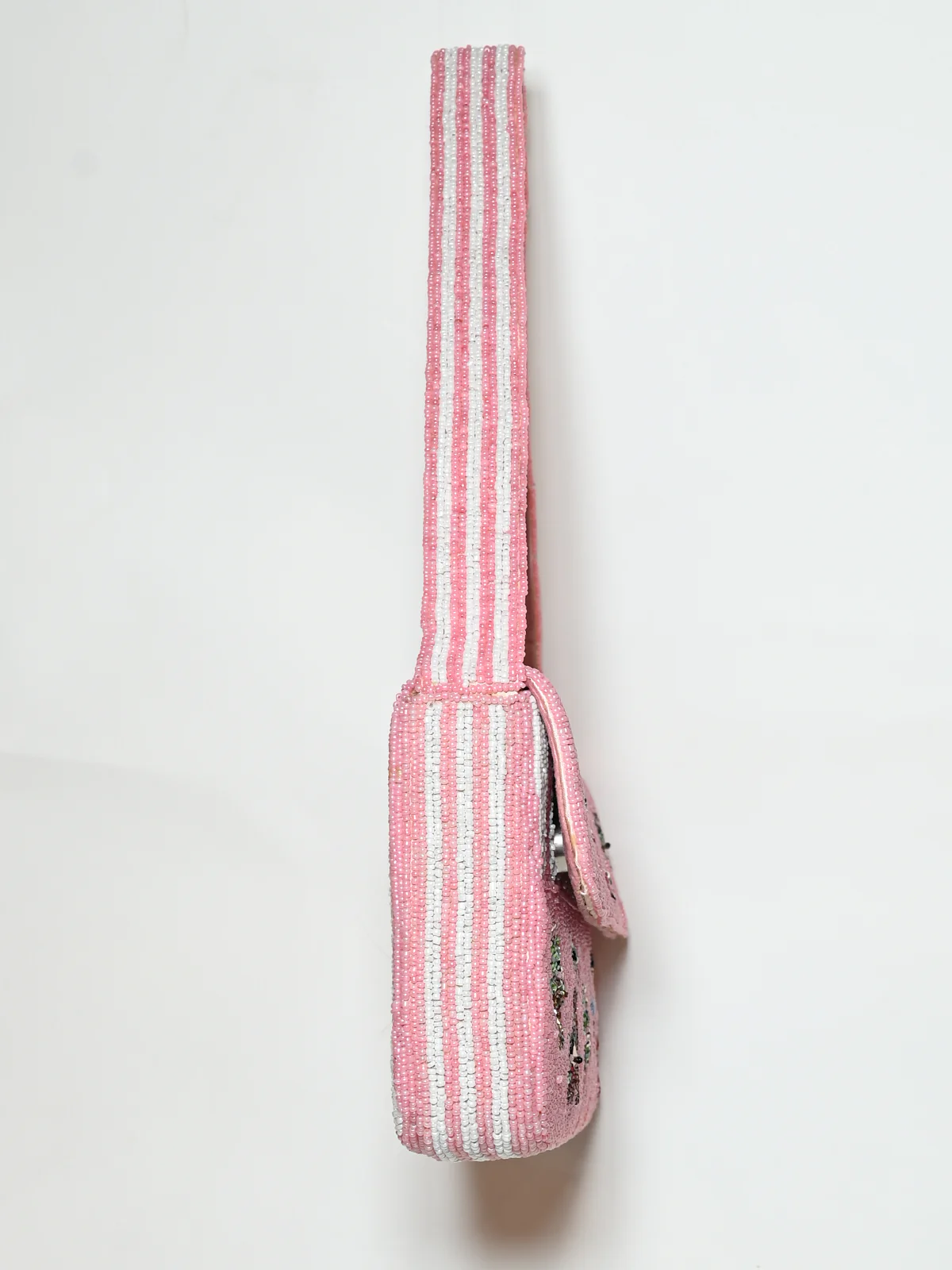 Odette Pink Suede Pearl And Cutdana Embellished Clutch For Women - Image 3