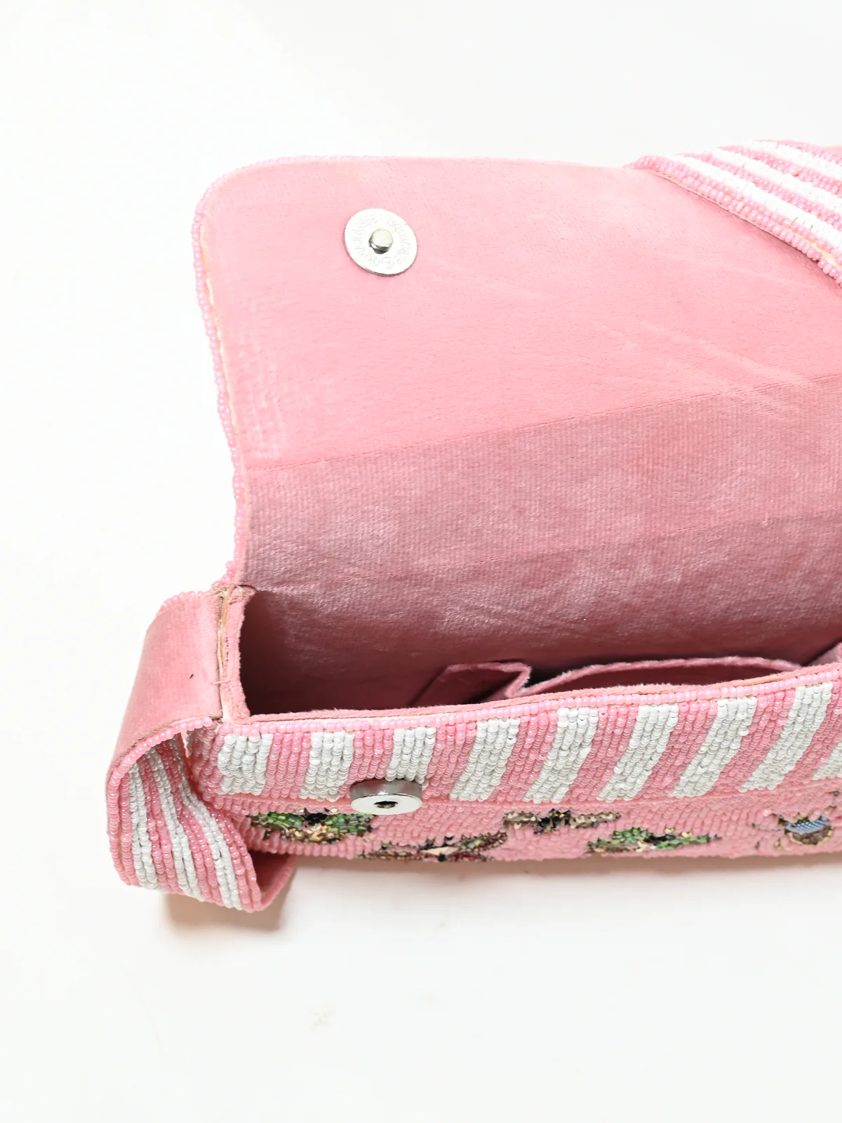 Odette Pink Suede Pearl And Cutdana Embellished Clutch For Women - Image 5