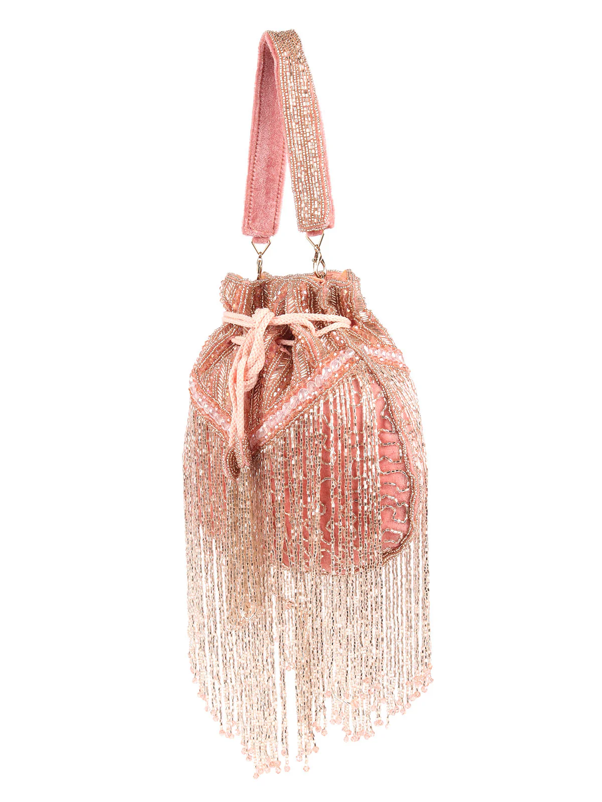 Odette Pink Tasseled Bridal Potli Bag For Women - Image 4