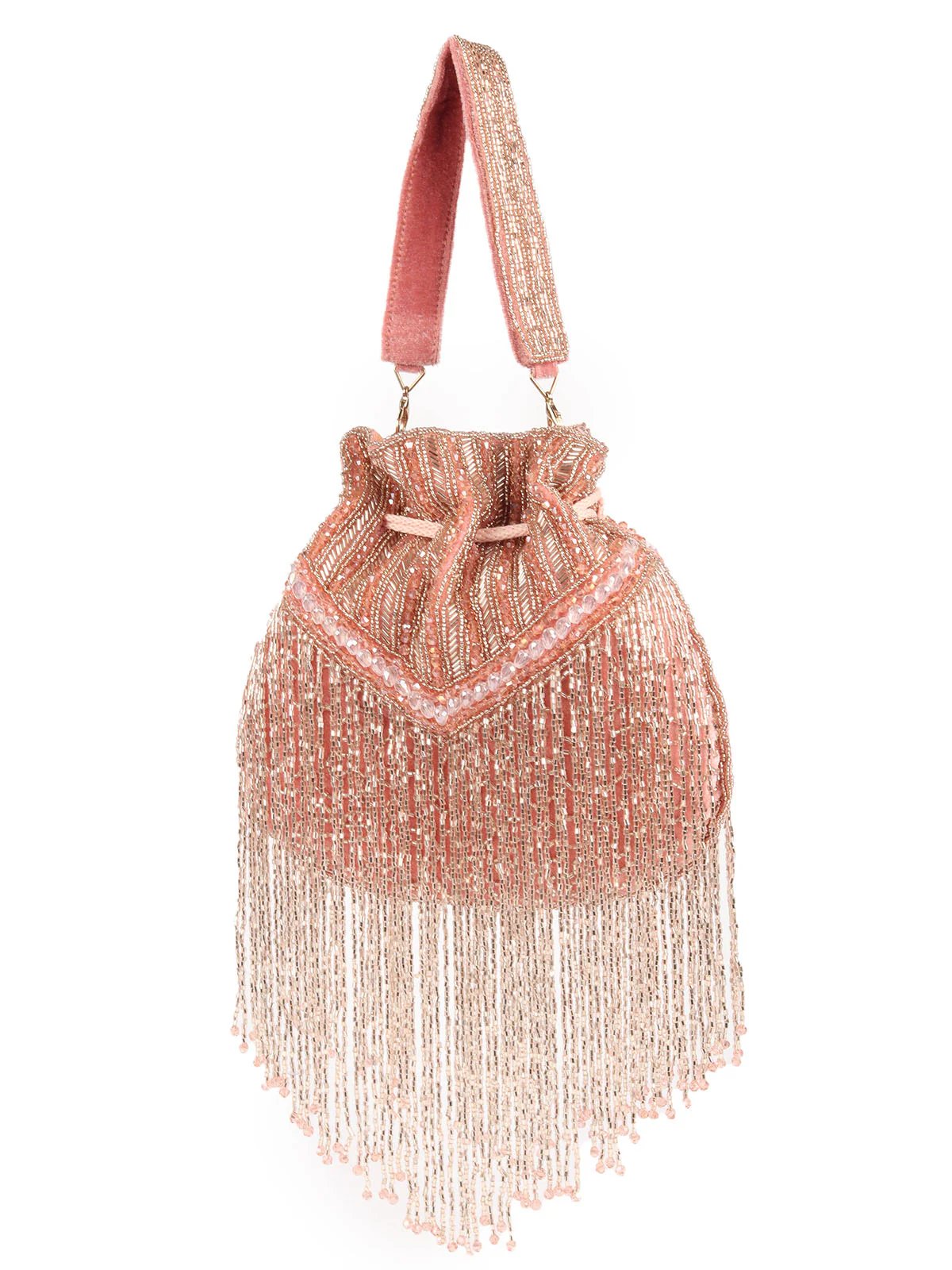 Odette Pink Tasseled Bridal Potli Bag For Women - Image 5