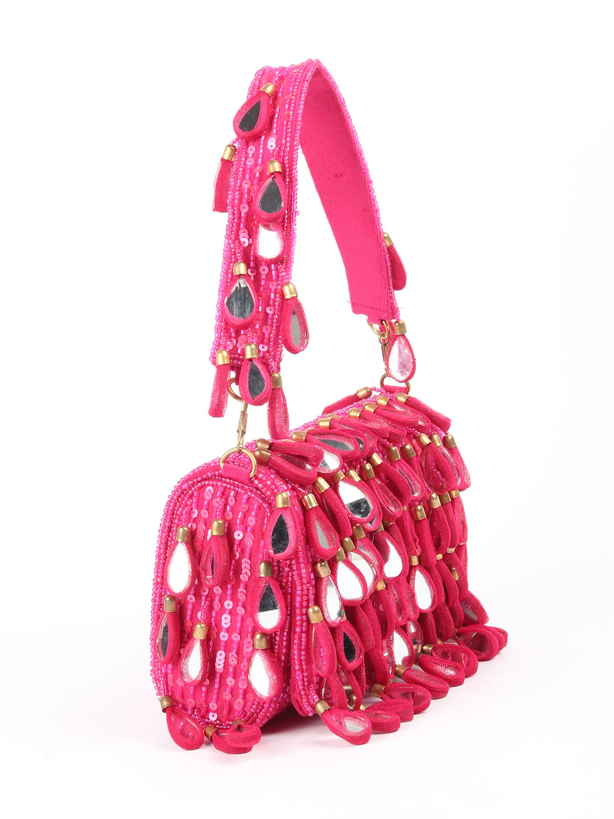 Odette Pink Tassels Embellished Clutch For Women - Image 4