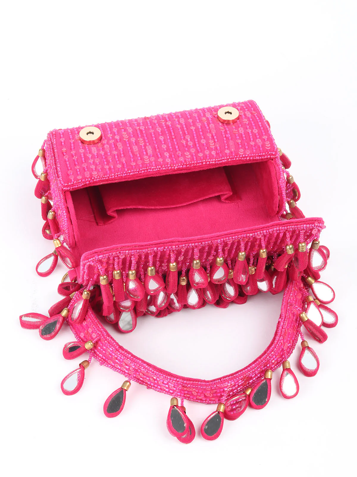 Odette Pink Tassels Embellished Clutch For Women - Image 6