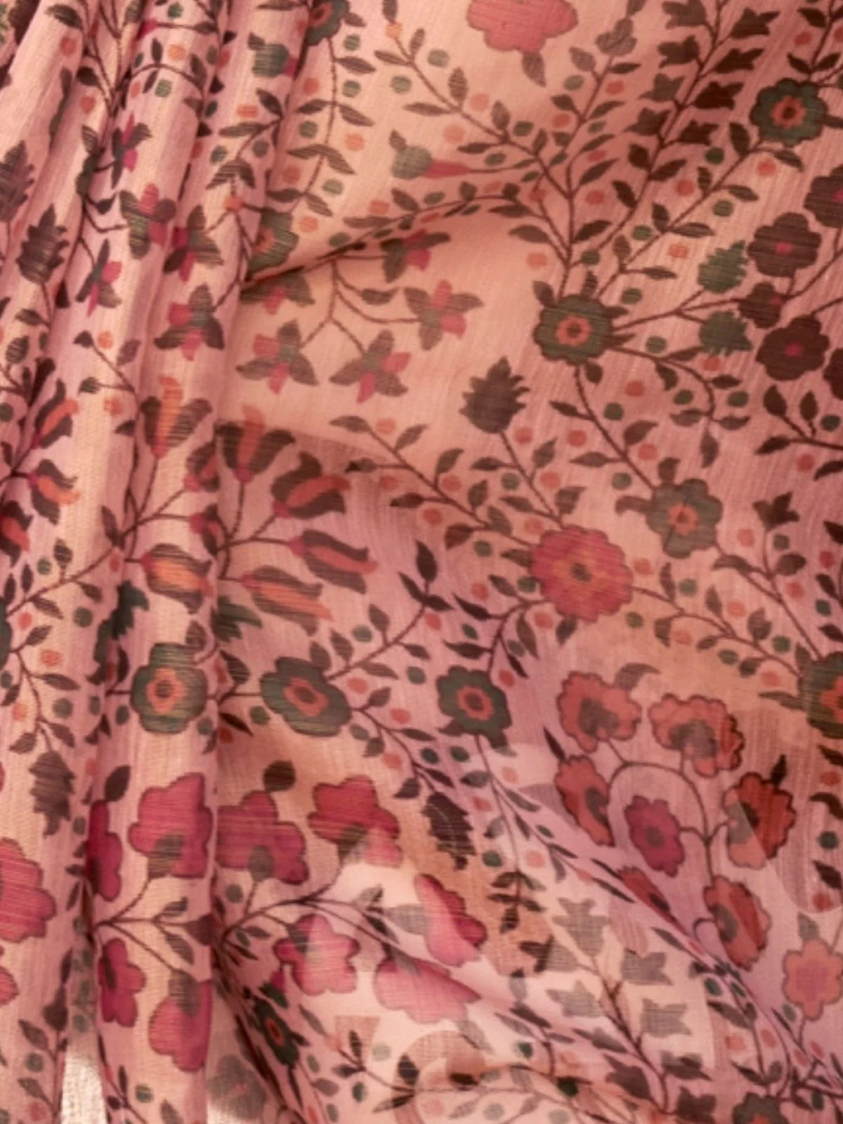 Odette Pink Tissue Printed Saree With Unstitched Blouse For Women - Image 3