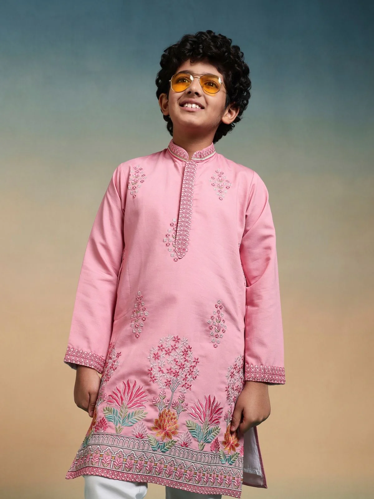 Odette Pink Viscose Silk Embroidered Stitched Kurta Set For Kids - Image 5