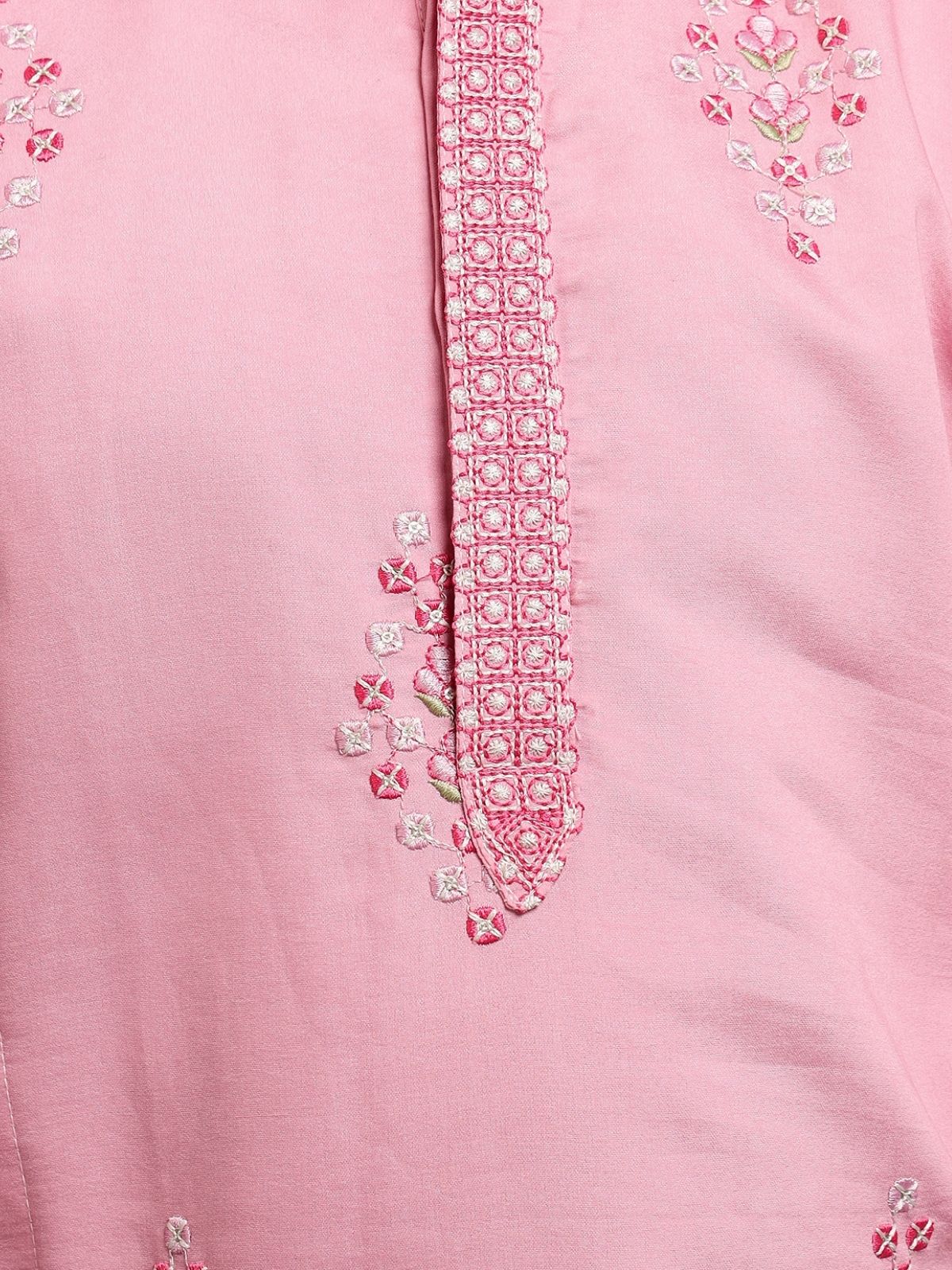 Odette Pink Viscose Silk Embroidered Stitched Kurta Set For Kids - Image 6