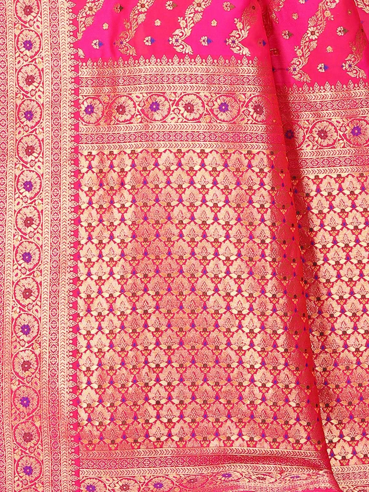 Odette Pink Woven Banarasi Silk Saree With Unstitched Blouse for Women - Image 6