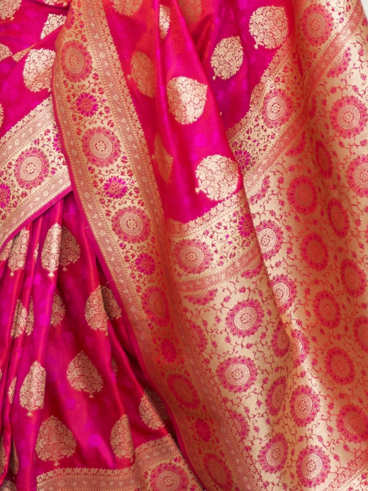 Odette Pink Woven Design Satin Silk Saree With Unstitched Blouse For Women - Image 3