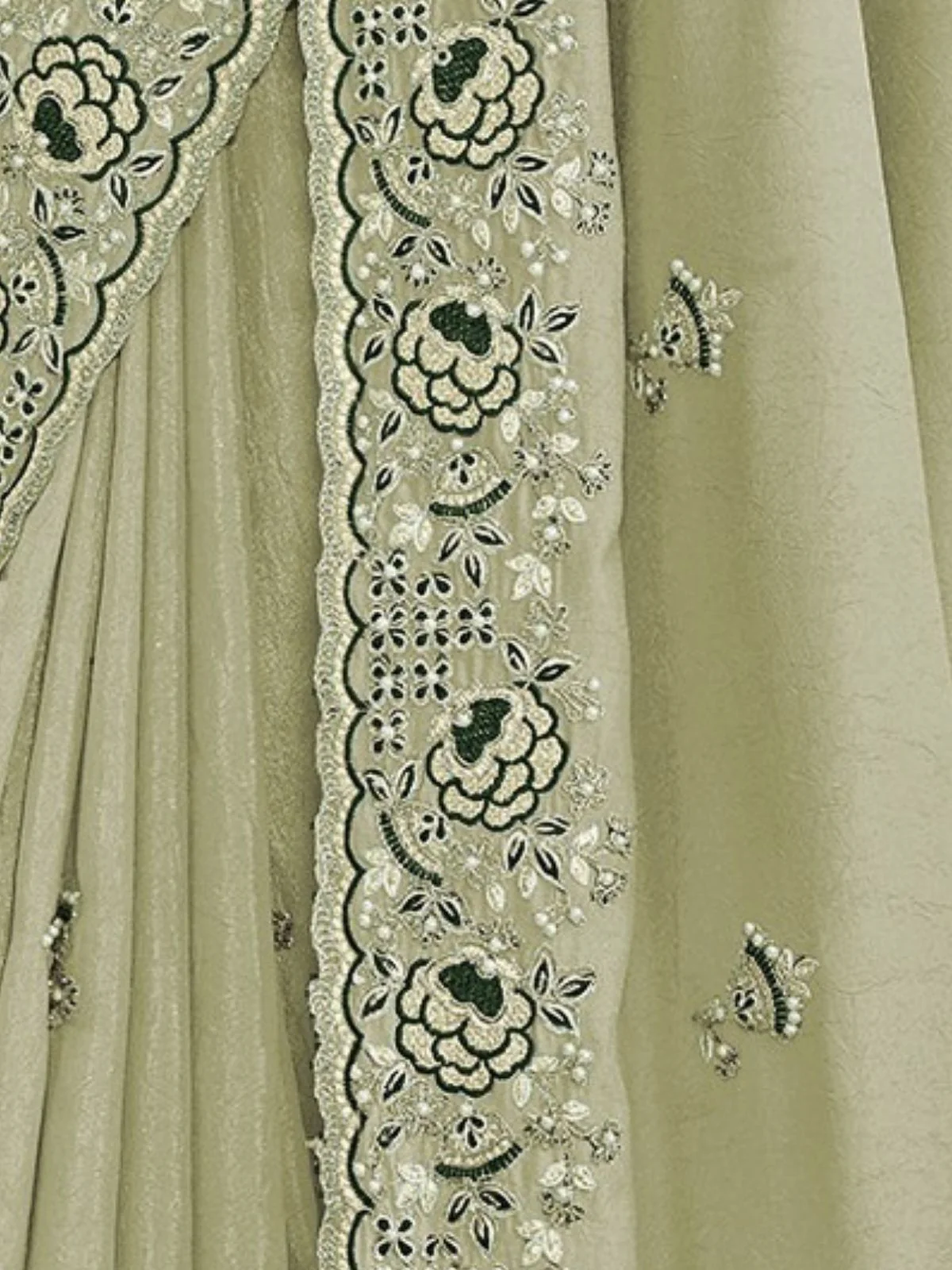 Odette Pista Georgette Embroidered Elegant Saree For Women - Image 4