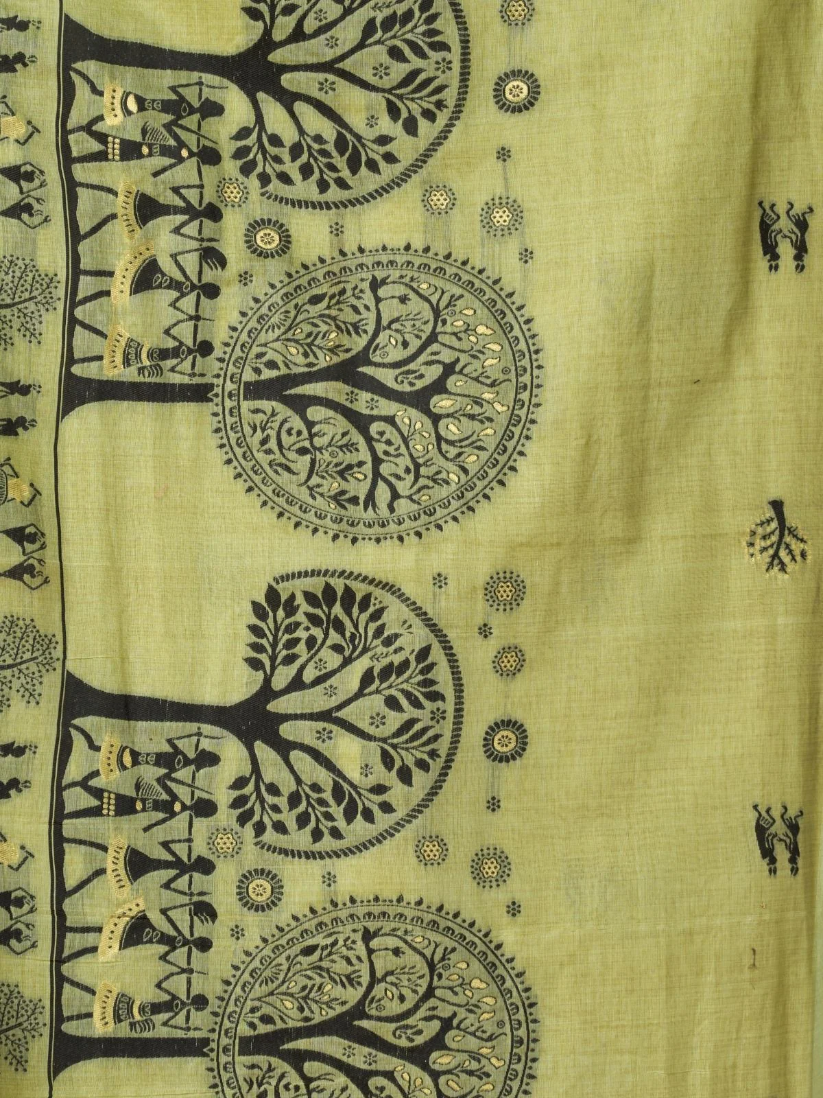 Odette Pista Green Cotton Blend Printed Saree For Women - Image 6