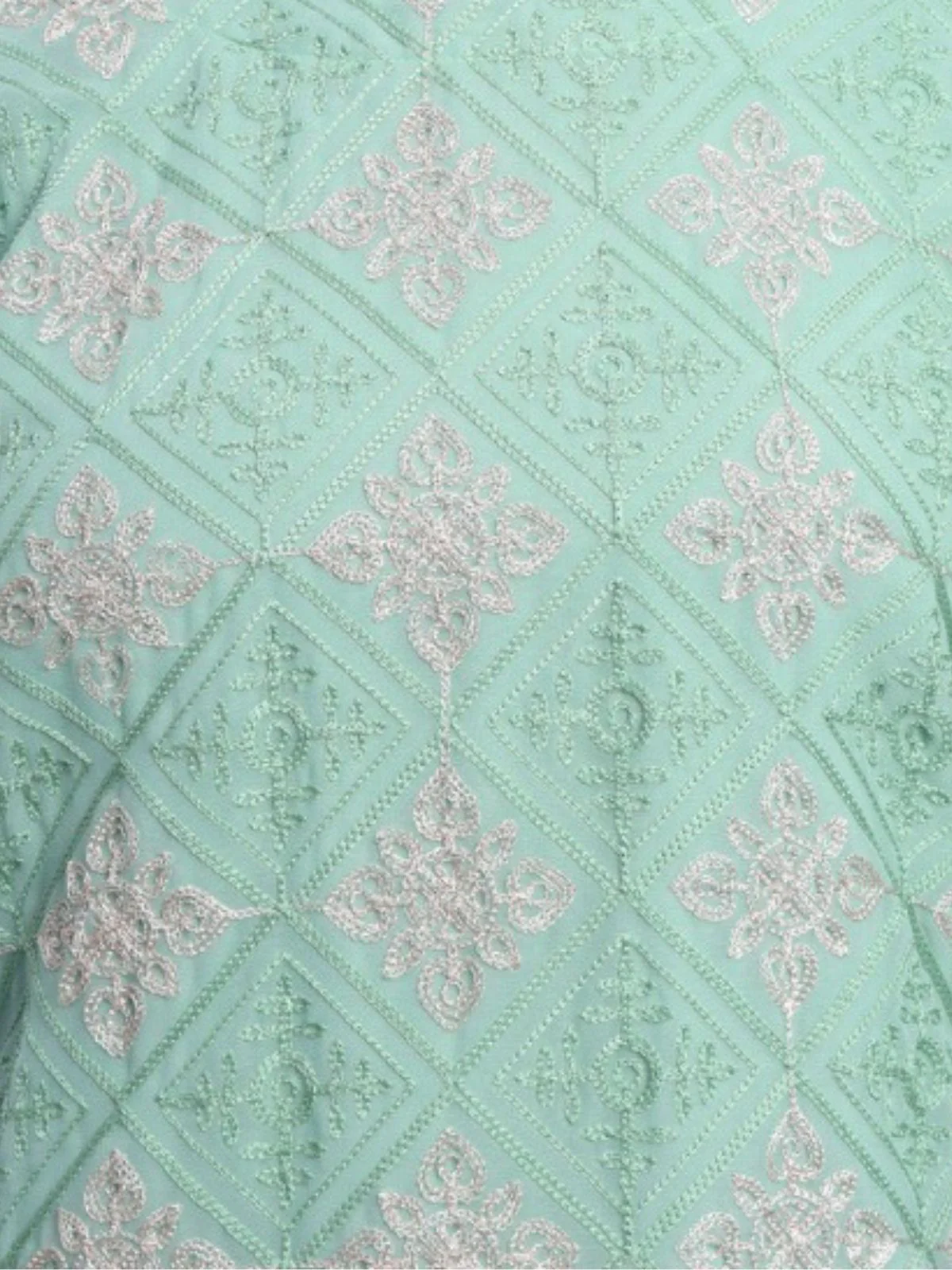 Odette Pista Green Georgette Embroidered Kurti For Women - Image 4