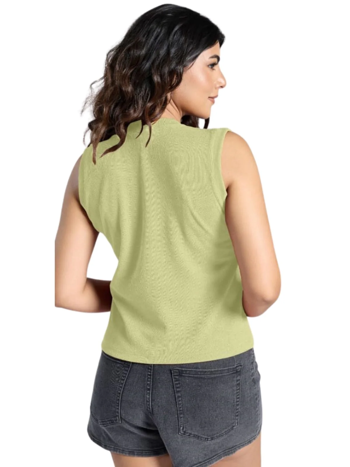 Odette Pista Green Knited Solid Top For Women - Image 3