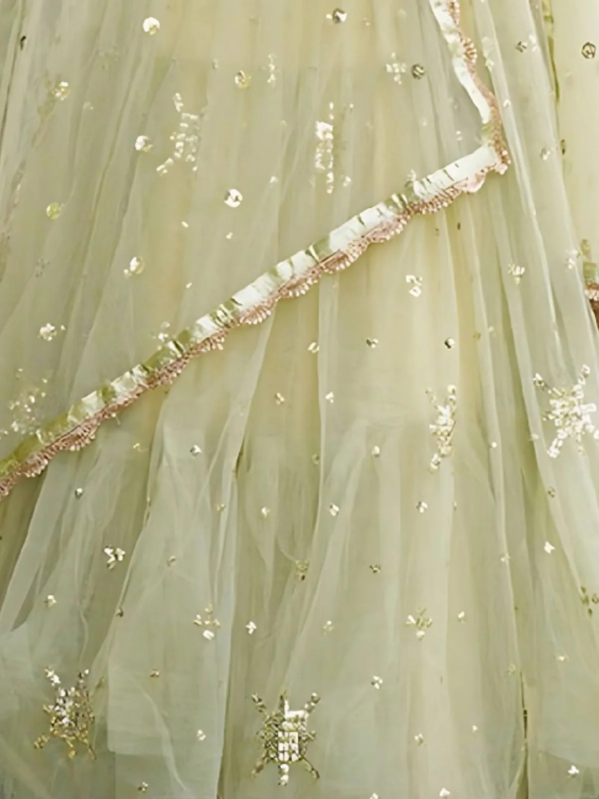 Odette Pista Green Net Embellished Semi-Stitched Lehenga For Women - Image 5
