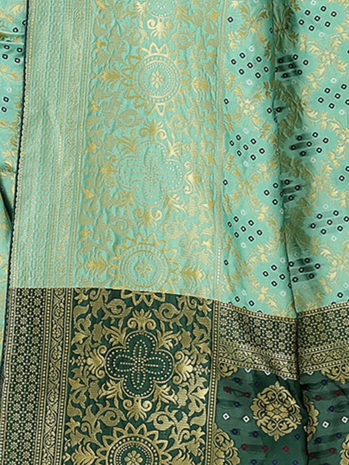 Odette Pista Green Silk Blend Embellished Saree For Women - Image 4