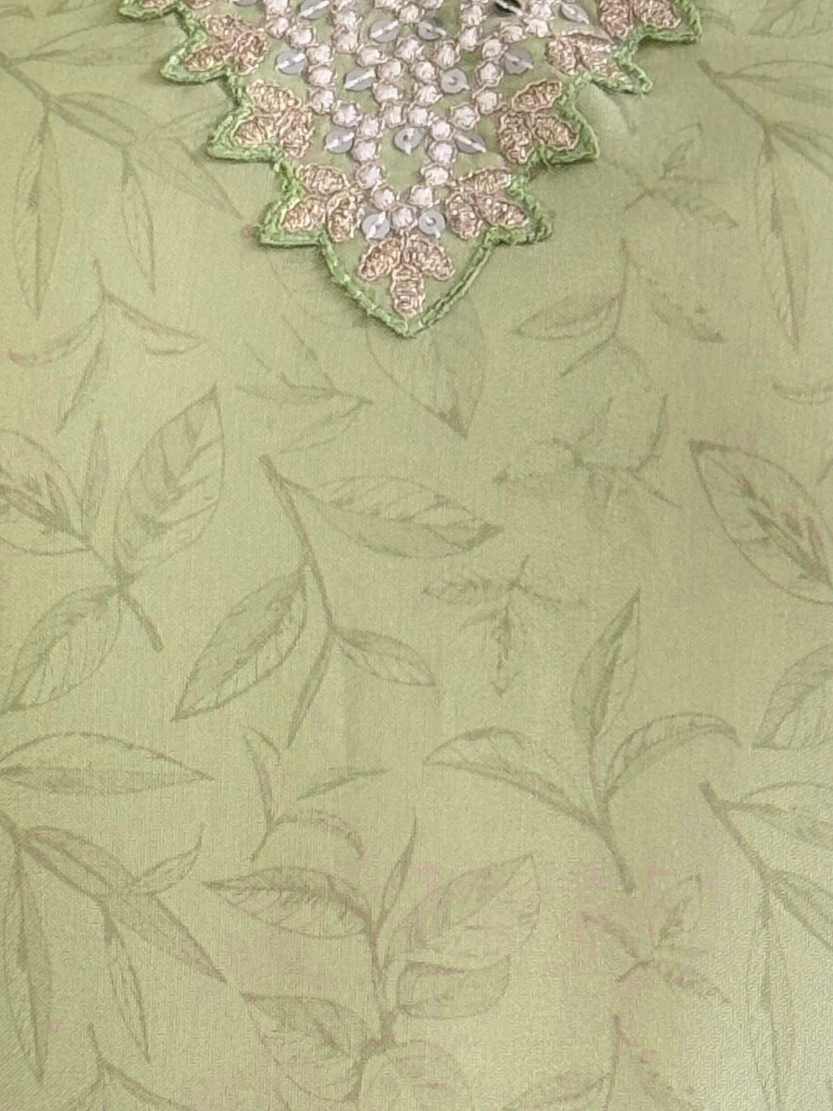 Odette Pista Green Silk Blend Embroidered Stitched Kurta Set For Women - Image 5