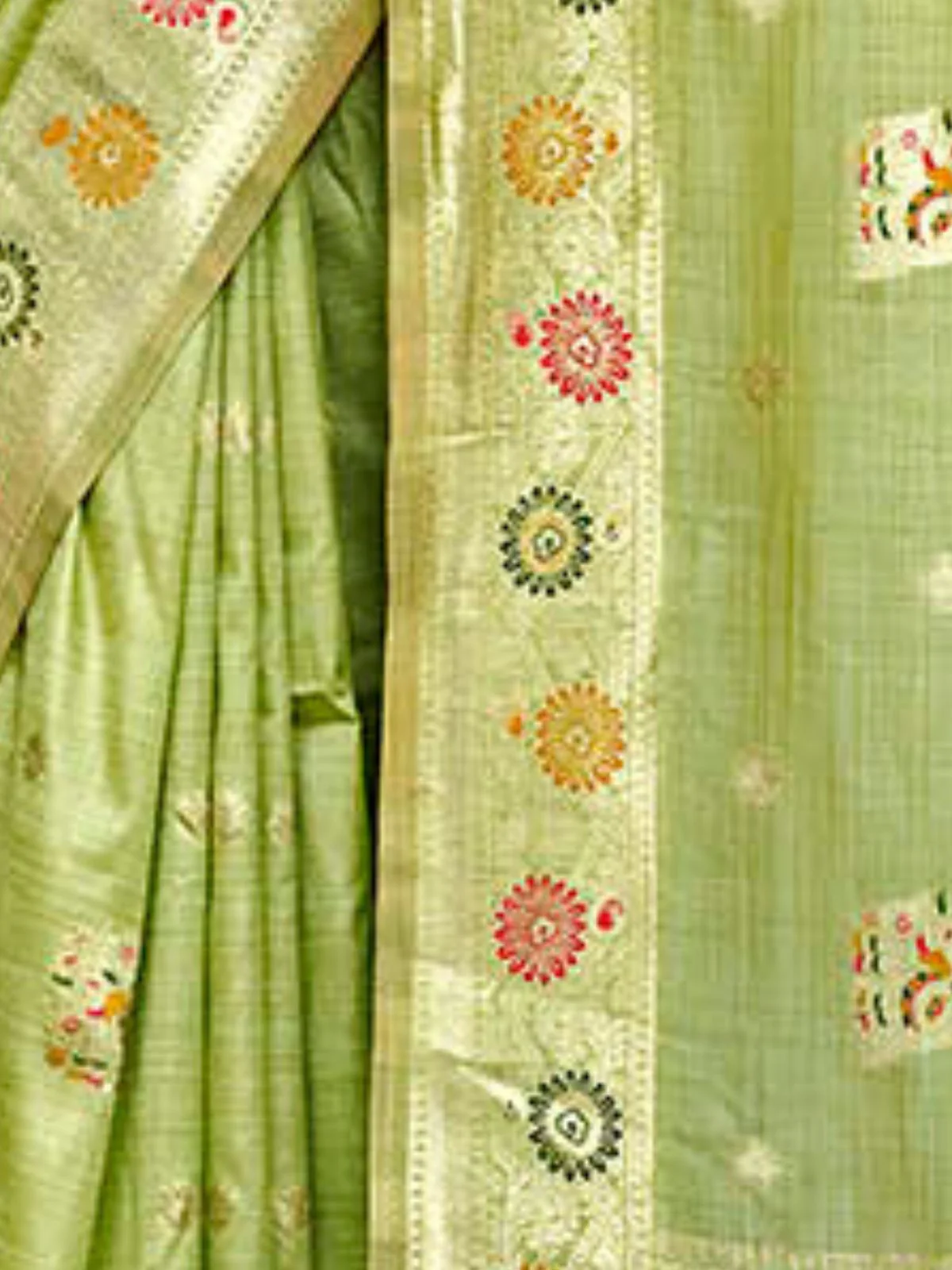 Odette Pista Green Silk Blend Printed Saree For Women - Image 3