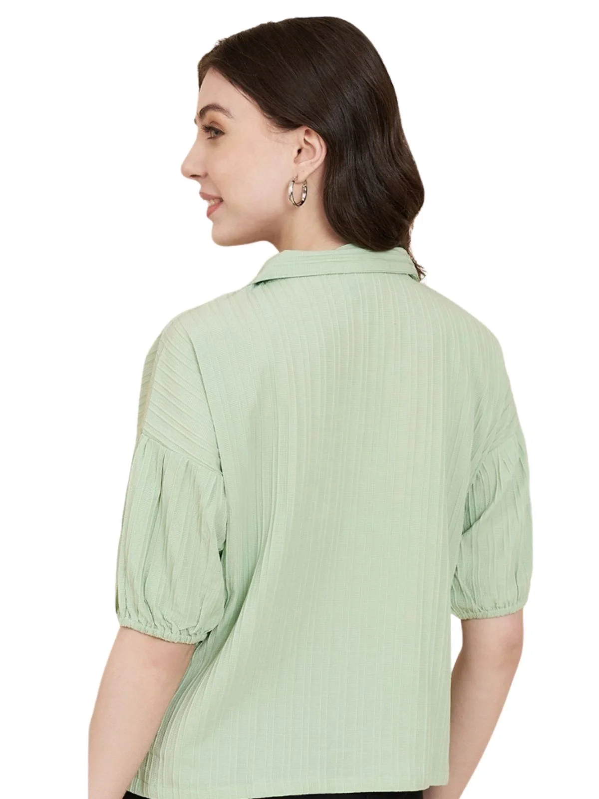 Odette Pista Green Sugarcane Solid Shirt For Women - Image 2