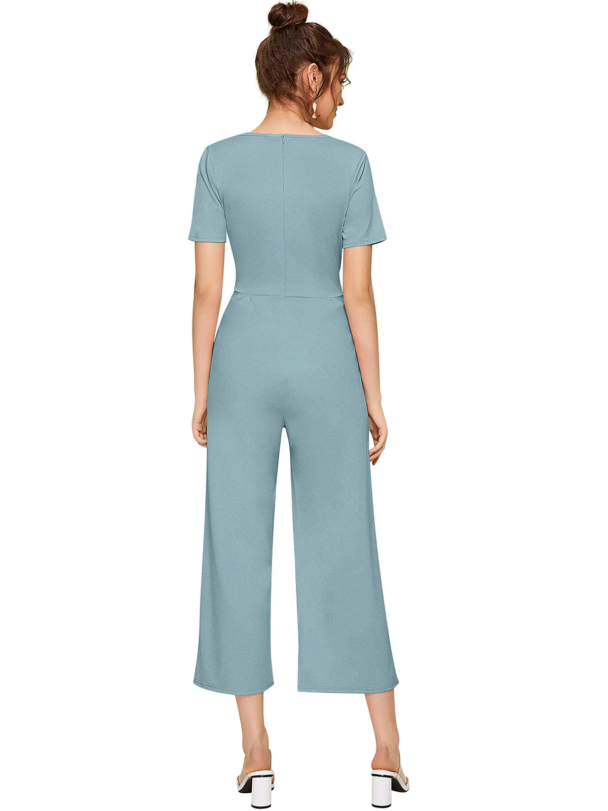 Odette Light Blue Knit Fabric Jumpsuit For Women - Image 4