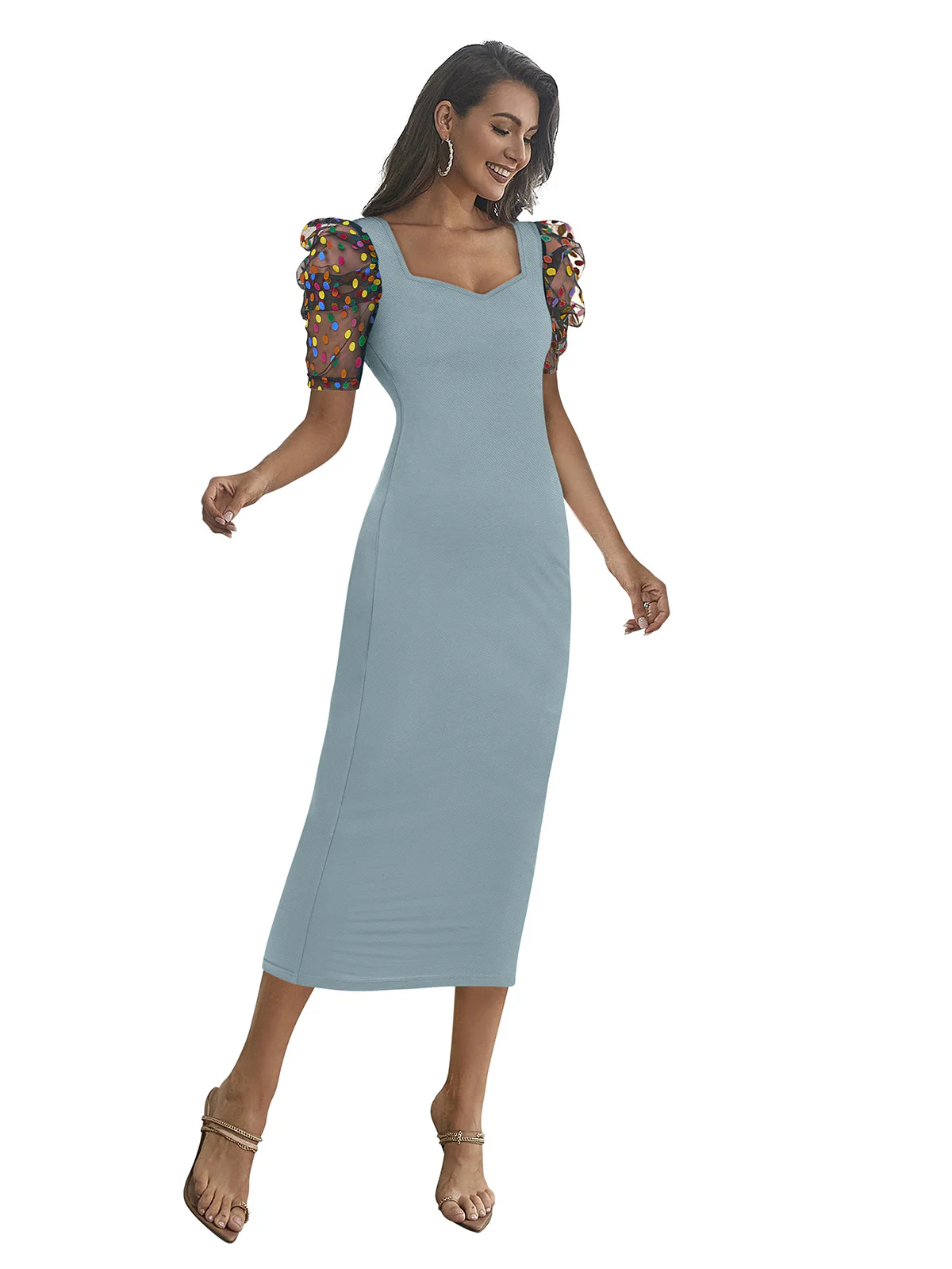 Odette Blue Bodycon Knit Fabric Dress For Women - Image 2