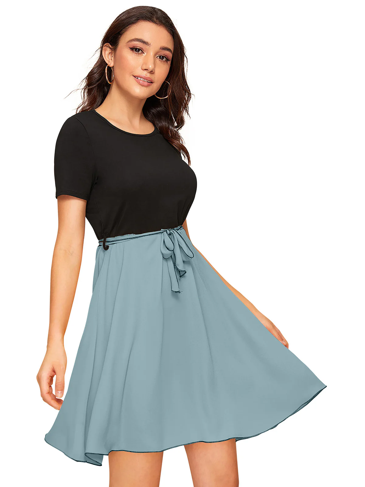 Odette Black and Blue Knit Fabric Dress For Women - Image 2