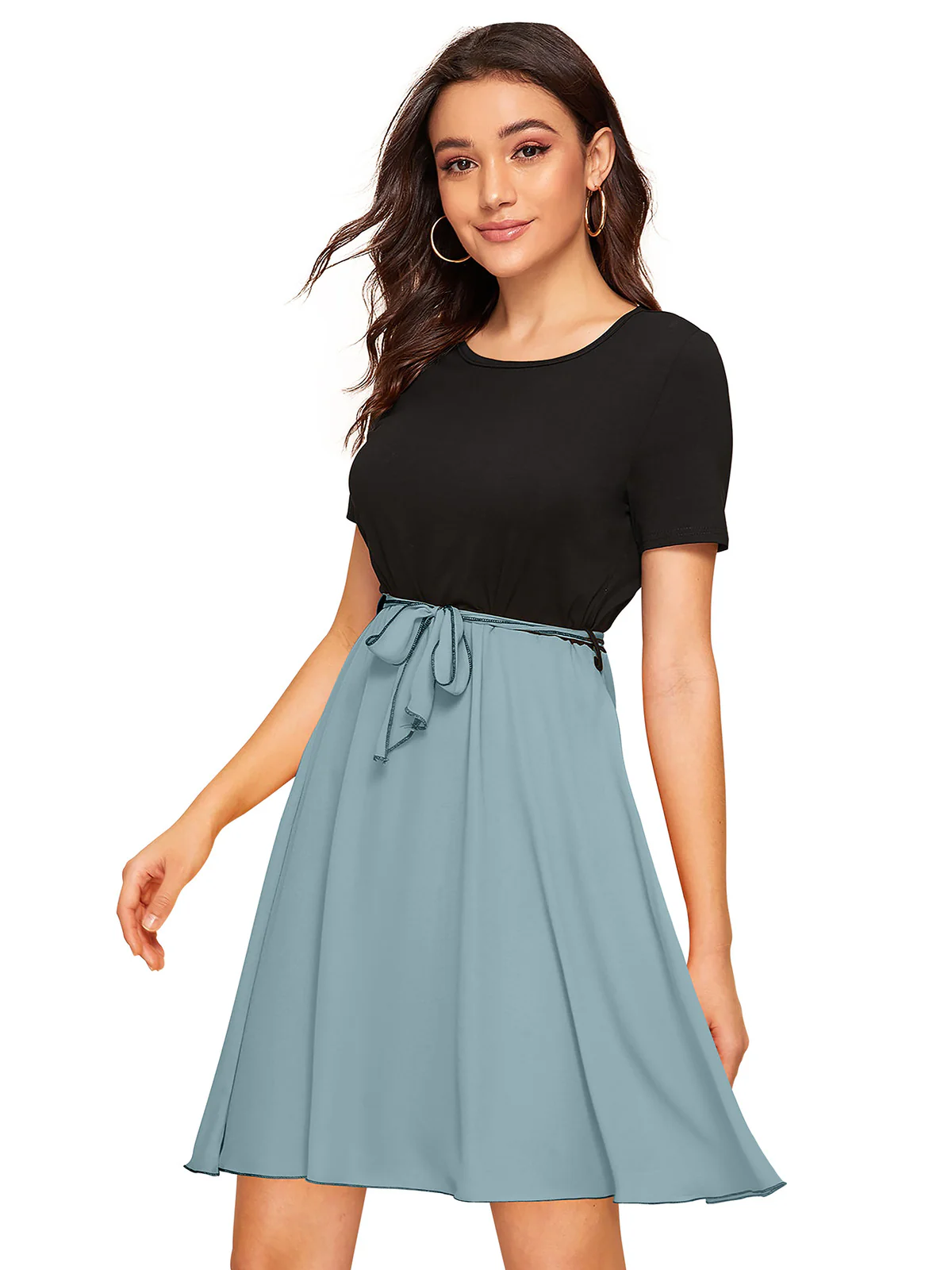 Odette Black and Blue Knit Fabric Dress For Women - Image 3