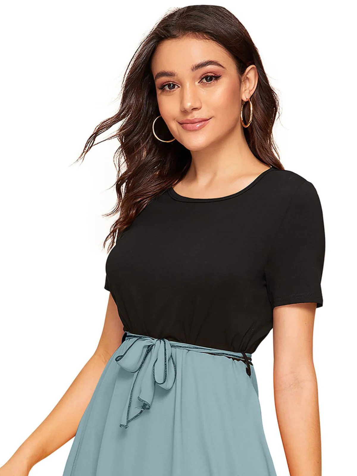 Odette Black and Blue Knit Fabric Dress For Women - Image 5