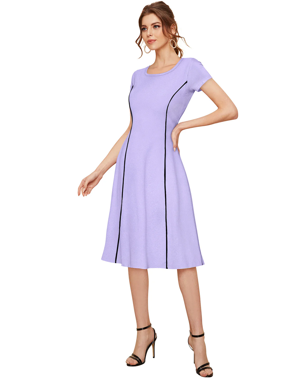 Odette Purple Skater Knit Fabric Dress For Women - Image 3