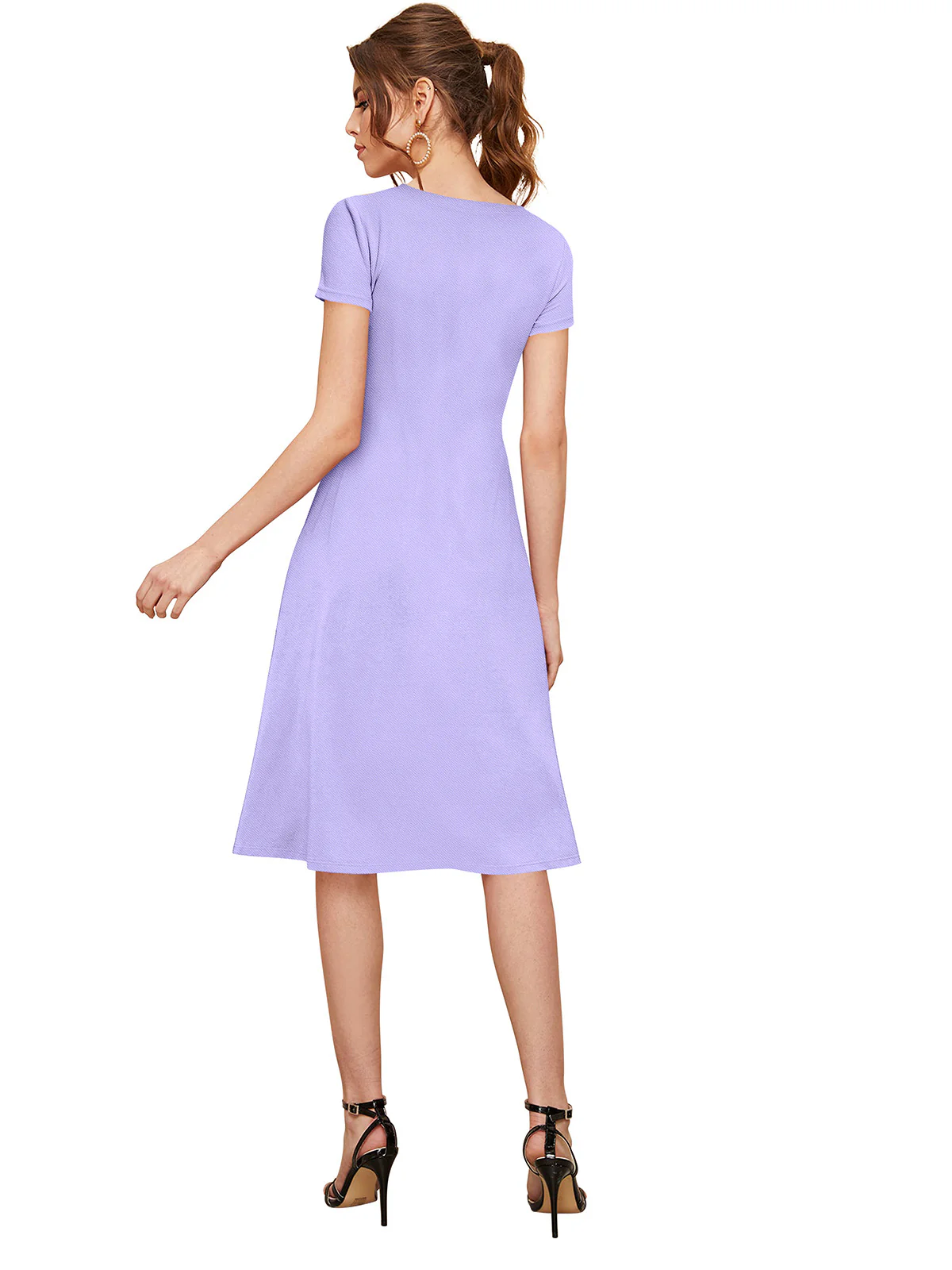Odette Purple Skater Knit Fabric Dress For Women - Image 4