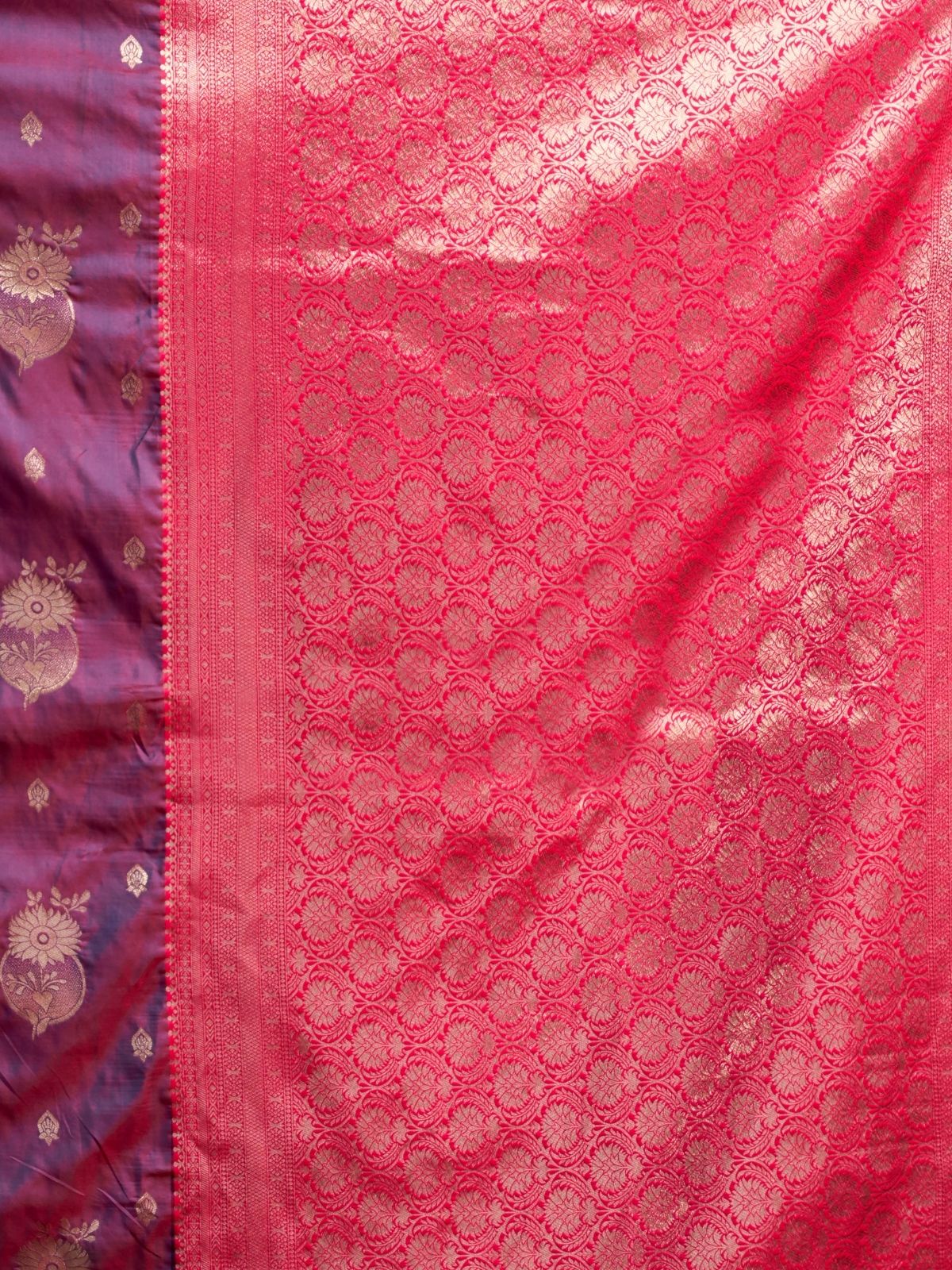 Odette Purple and Pink Silk Blend Woven Saree For Women - Image 6