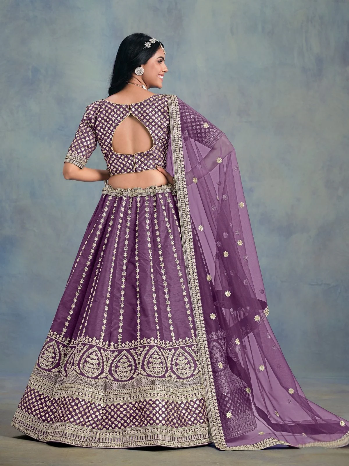 Odette Purple Art Silk Embellished Semi-Stitched lehenga For Women - Image 4