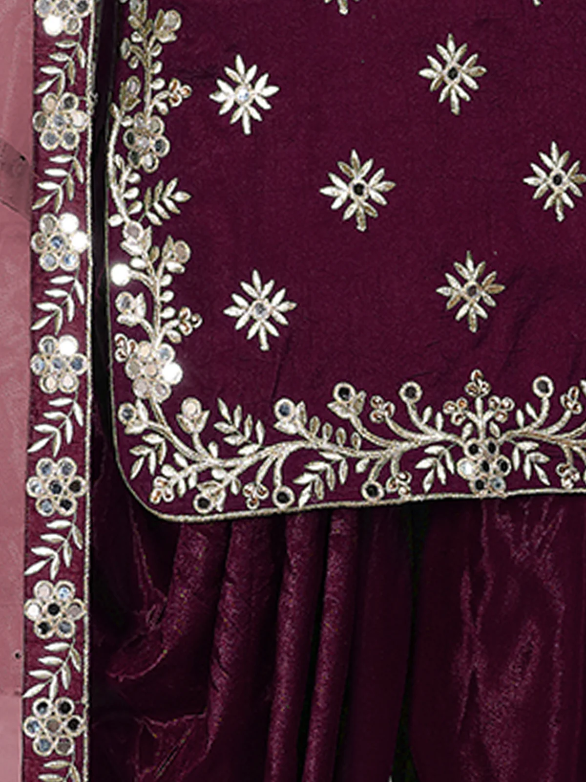 Odette Purple Art Silk Embroidered Semi stitched Kurta Set For Women - Image 3
